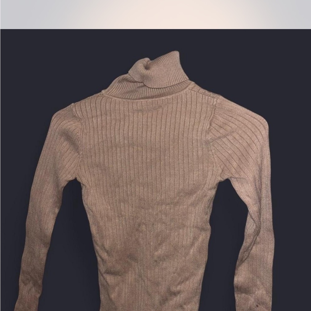 Women's Tan Ribbed Turtleneck Sweater